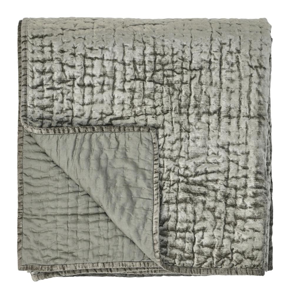 Dimitry 100% Rayon Velvet Sage Green Queen Quilt by Kosas Home. Picture 1