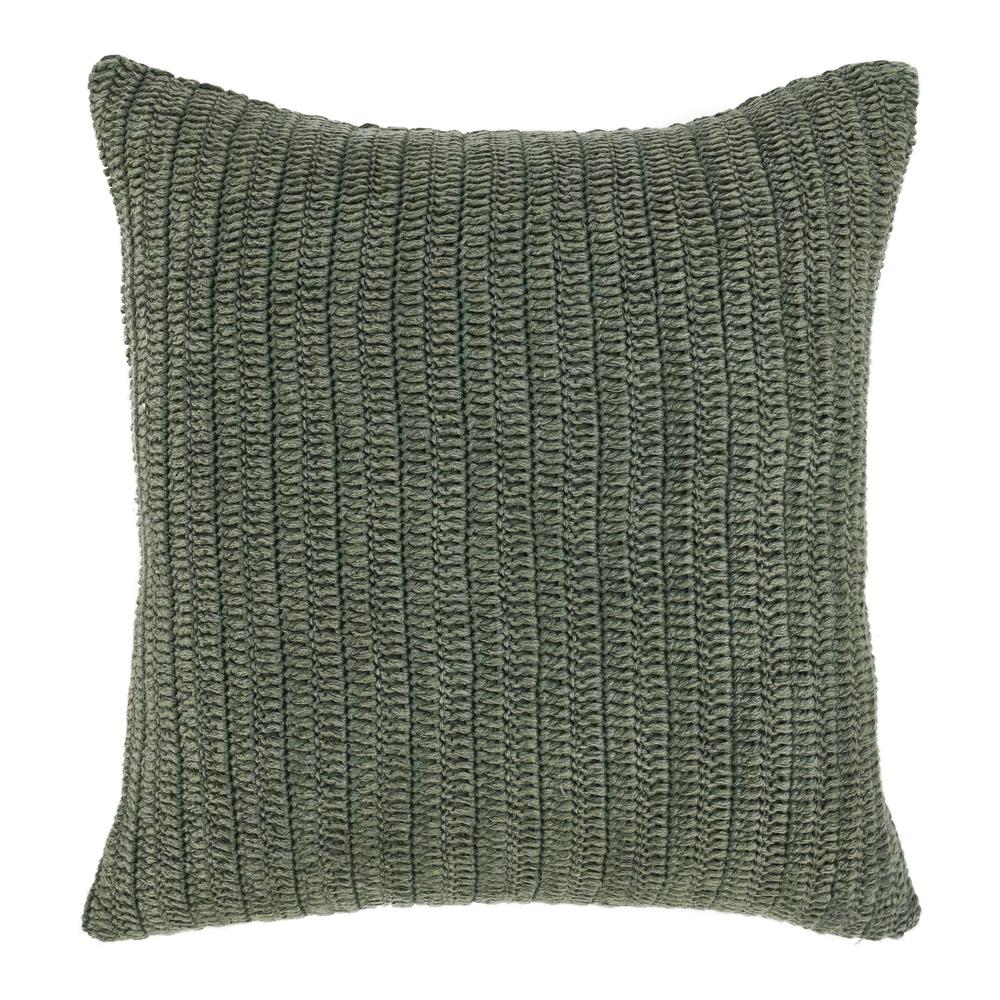 Marcie 22" Knitted Belgian Linen Throw Pillow, Green. Picture 1