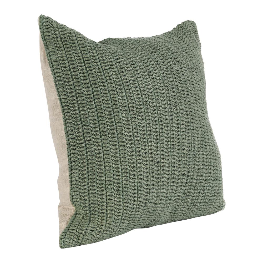 Marcie 22" Knitted Belgian Linen Throw Pillow, Green. Picture 5