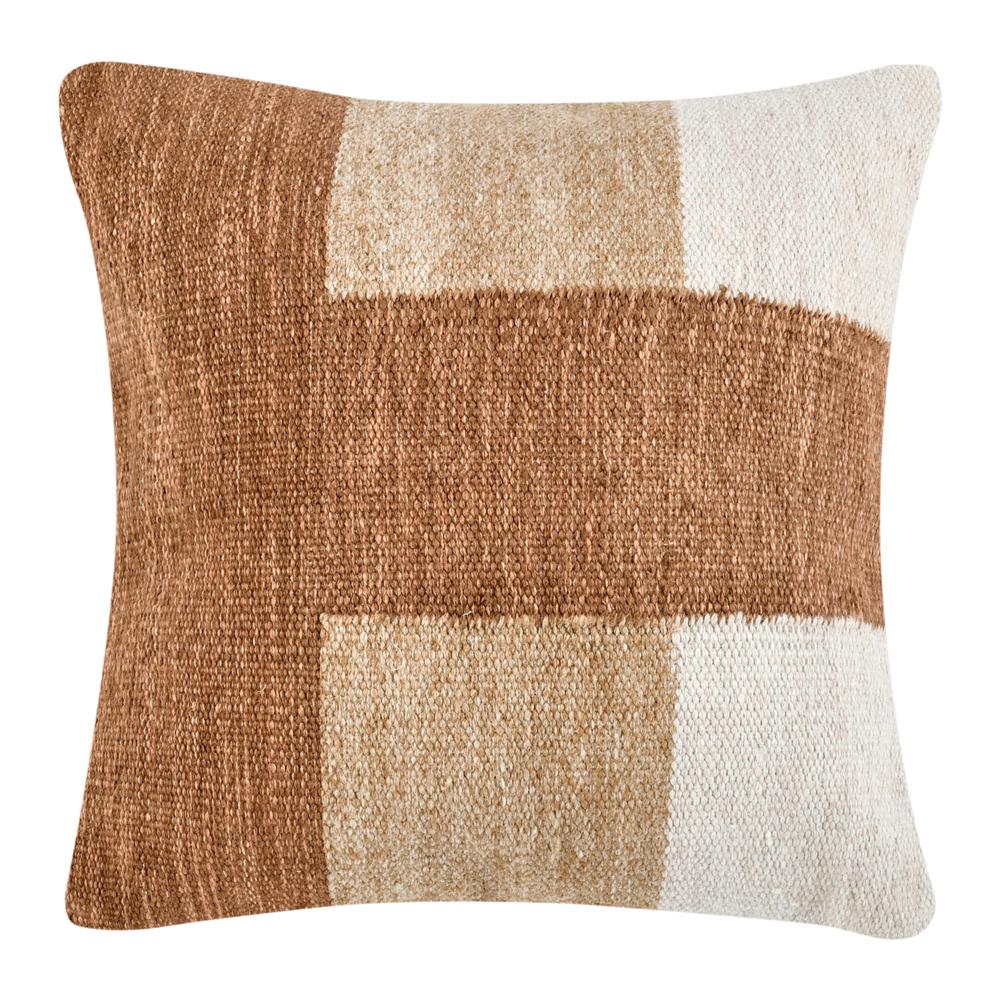 Kass 22" Woven Fabric Color Block Throw Pillow, Terracotta. Picture 1