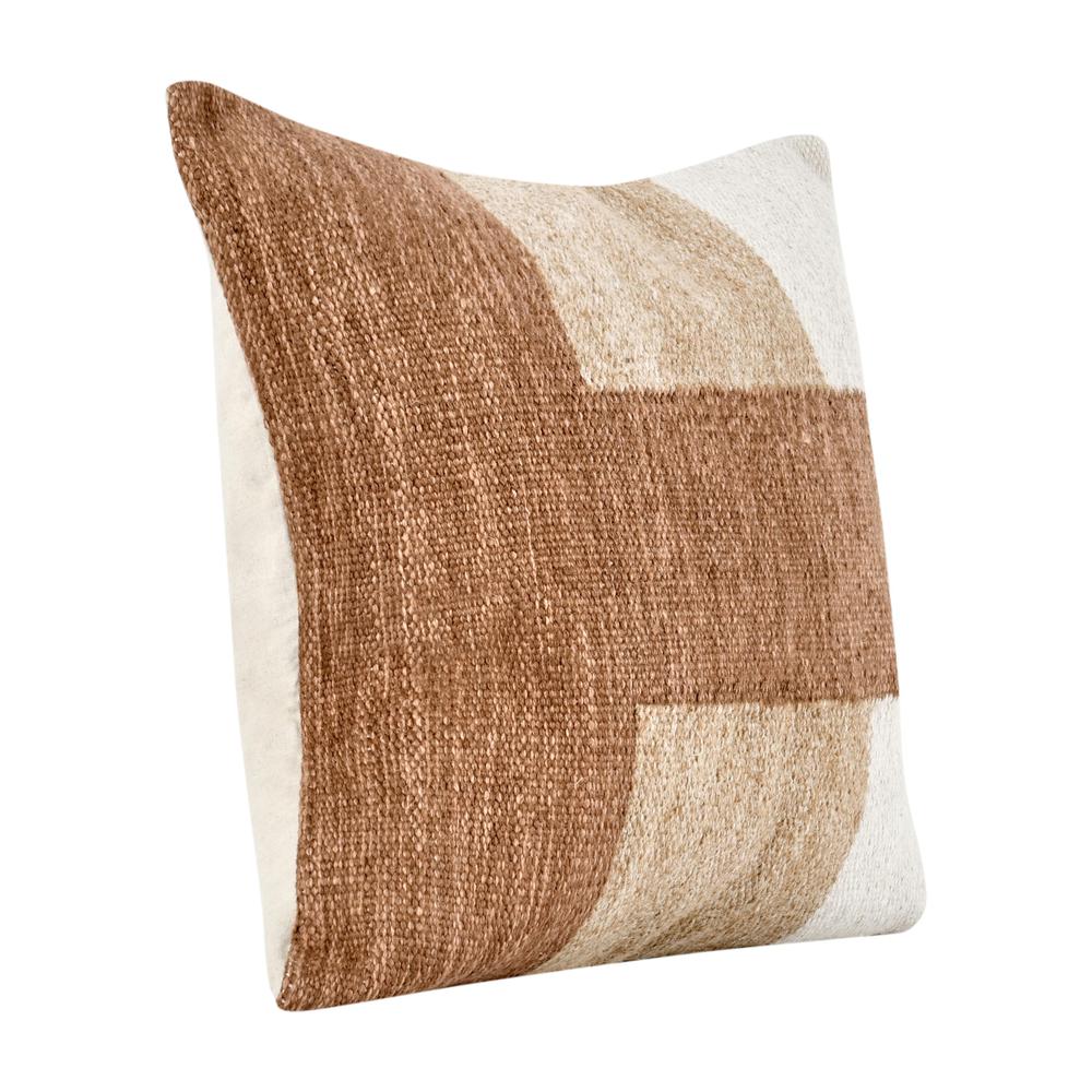 Kass 22" Woven Fabric Color Block Throw Pillow, Terracotta. Picture 2