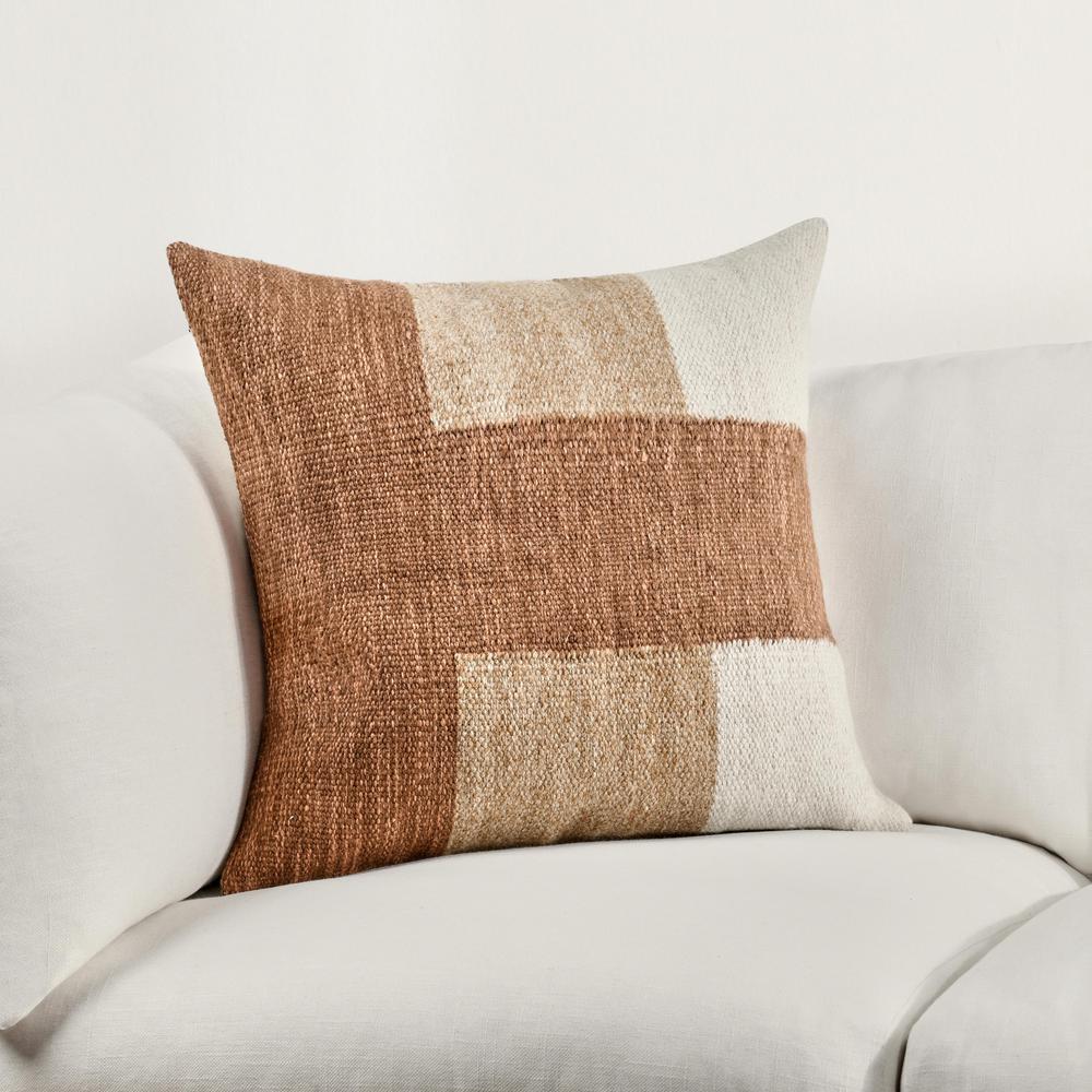 Kass 22" Woven Fabric Color Block Throw Pillow, Terracotta. Picture 6