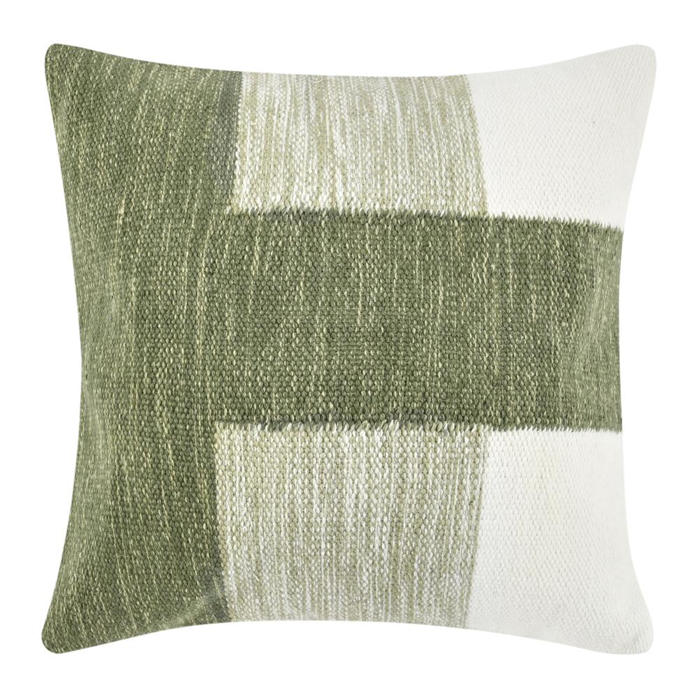 Kass 22" Woven Fabric Color Block Throw Pillow, Green. Picture 1