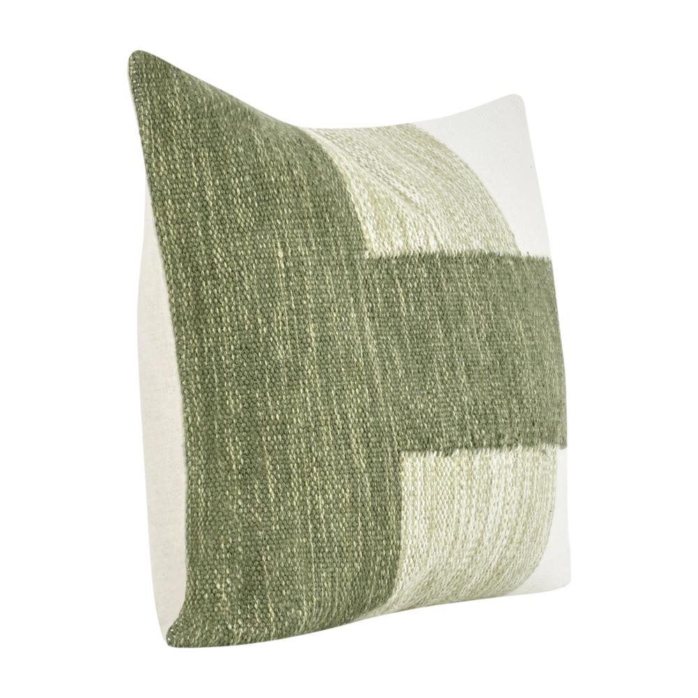Kass 22" Woven Fabric Color Block Throw Pillow, Green. Picture 2
