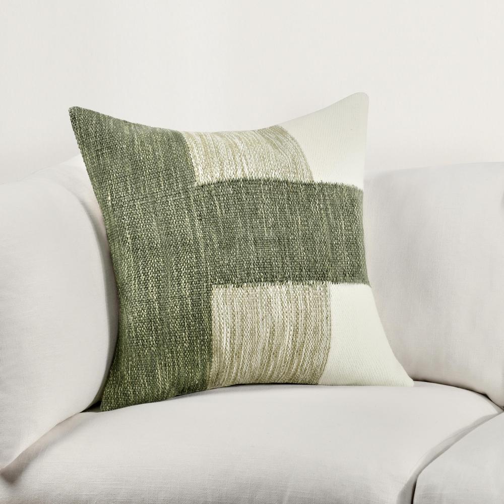 Kass 22" Woven Fabric Color Block Throw Pillow, Green. Picture 6