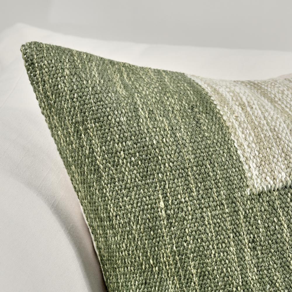Kass 22" Woven Fabric Color Block Throw Pillow, Green. Picture 7