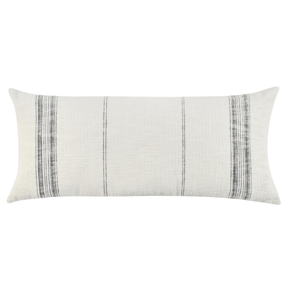 Ria 16"x36" Cotton Fabric Throw Pillow, Ivory/Gray. Picture 1