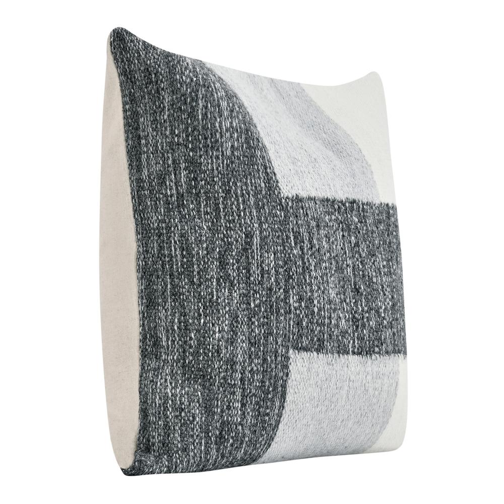 Kass 22" Woven Fabric Color Block Throw Pillow, Charcoal. Picture 2