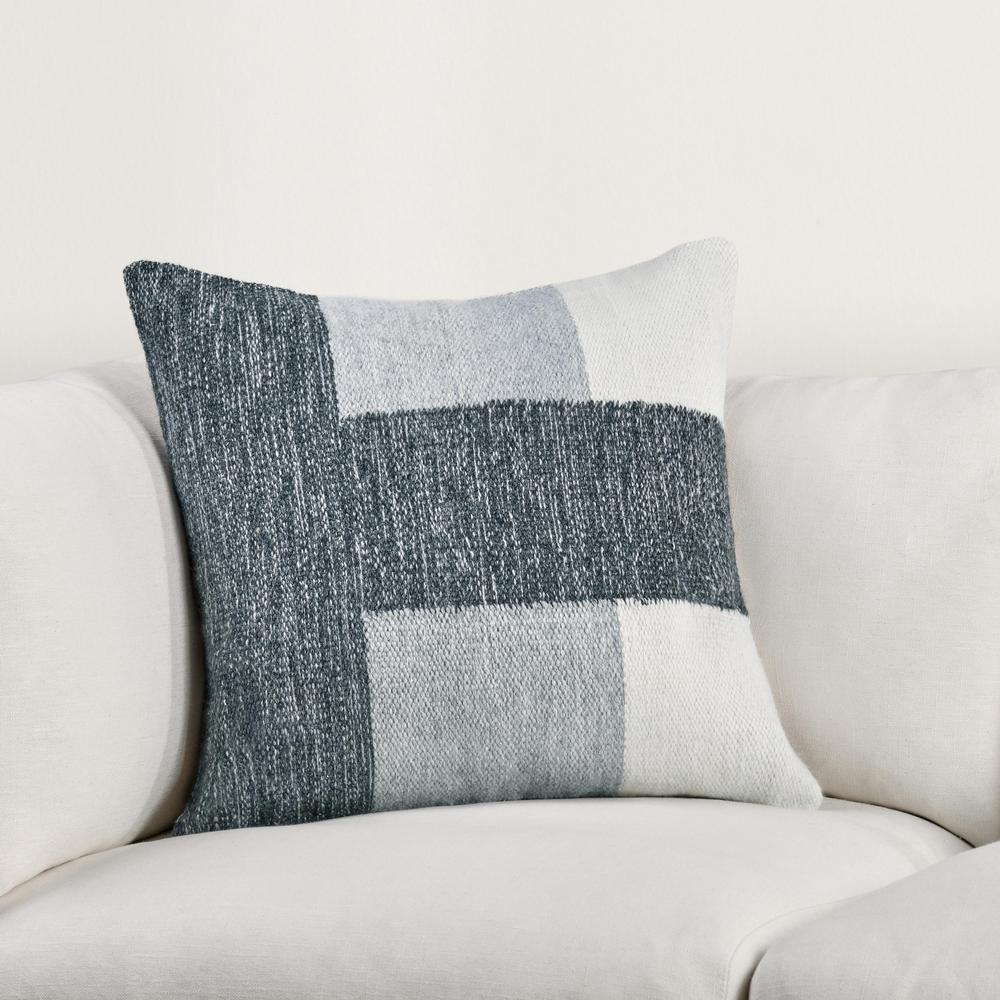 Kass 22" Woven Fabric Color Block Throw Pillow, Charcoal. Picture 6