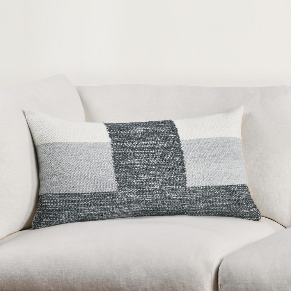 Kass 14"x26" Woven Fabric Color Block Throw Pillow, Charcoal. Picture 6