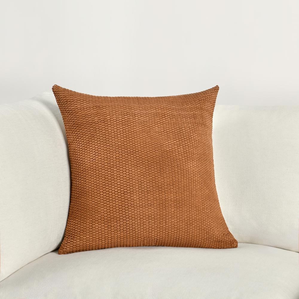 Bassinet 18" Suede Leather Throw Pillow , Brown. Picture 6