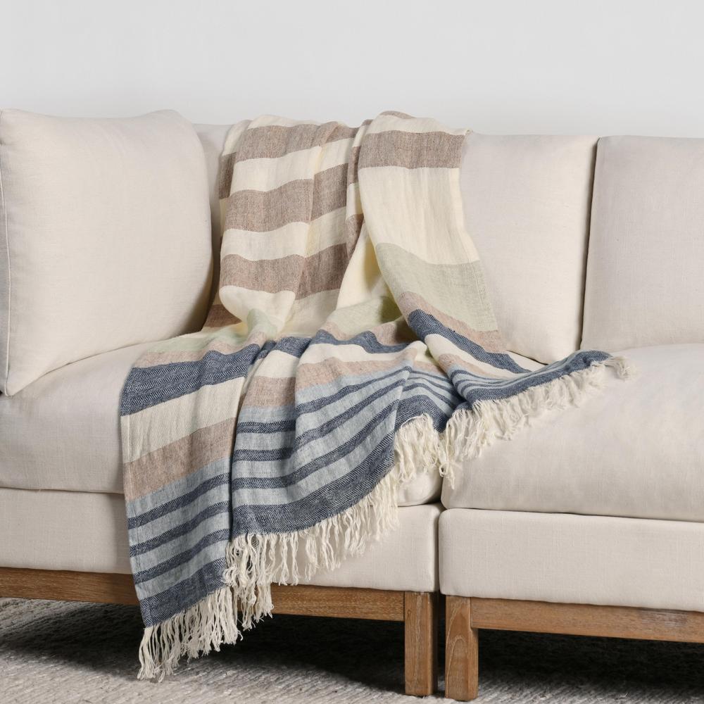 Crawford 100% Belgian Linen Sagebrush Multicolor 50"x70" Throw Blanket Blanket. Picture 5
