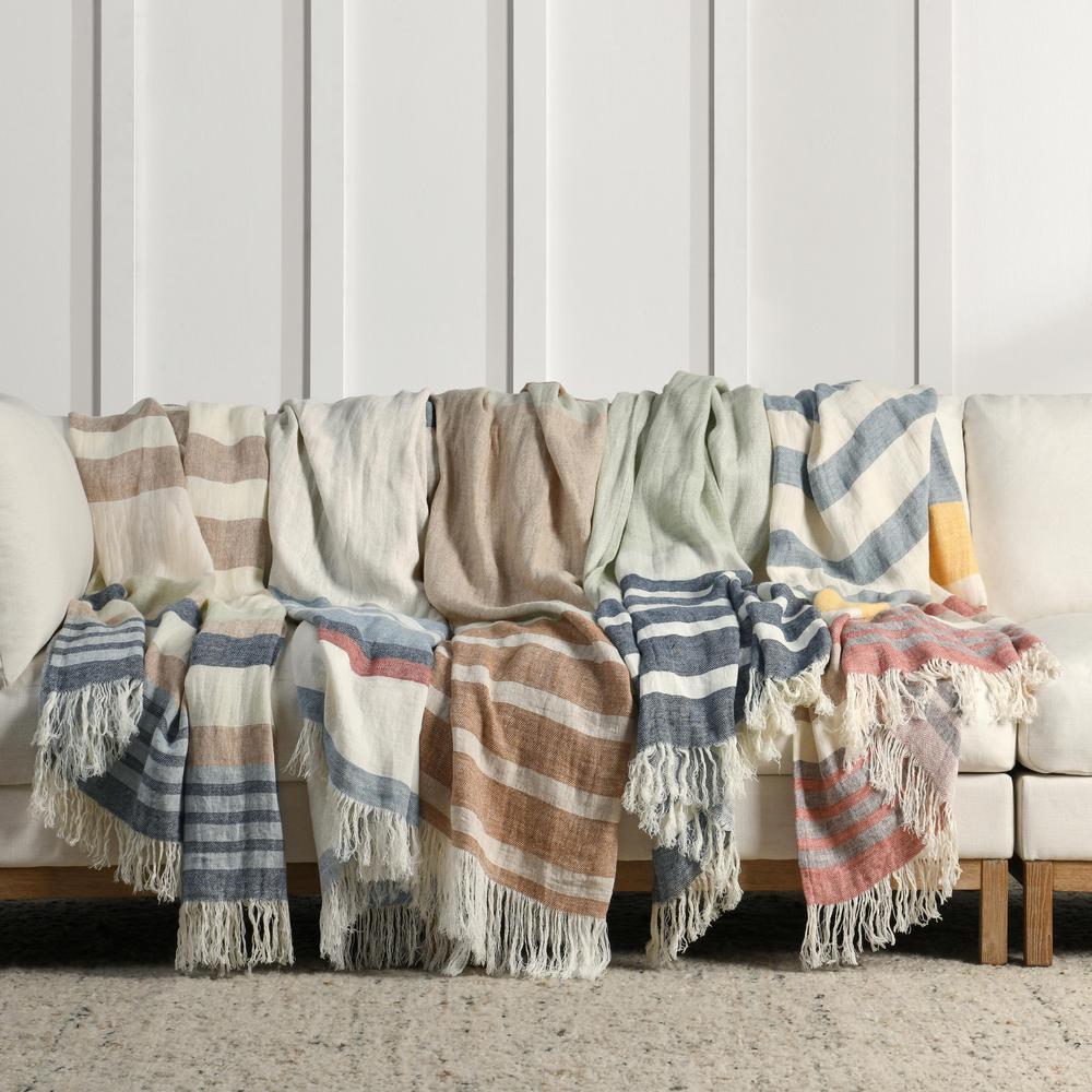 Crawford 100% Belgian Linen Sagebrush Multicolor 50"x70" Throw Blanket Blanket. Picture 6