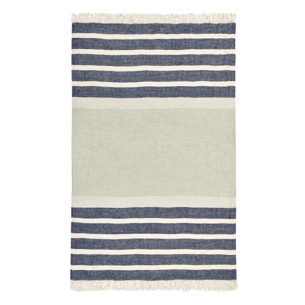 Sherry 100% Belgian Linen Blue Multicolor 50"x70" Throw Blanket Blanket. Picture 4