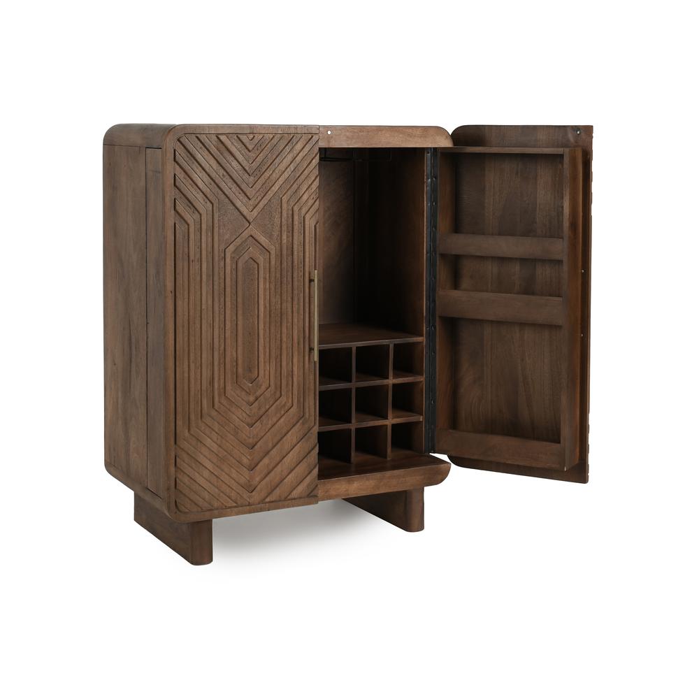 Holmes Mango Wood Carved Bar Cabinet in Brown. Picture 6