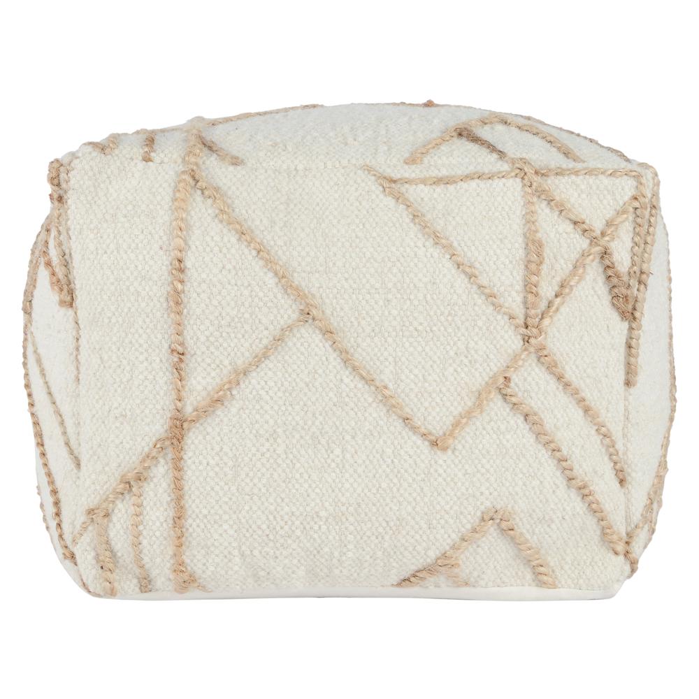 Adil 18" Wide Square Pouf in Ivory. Picture 1