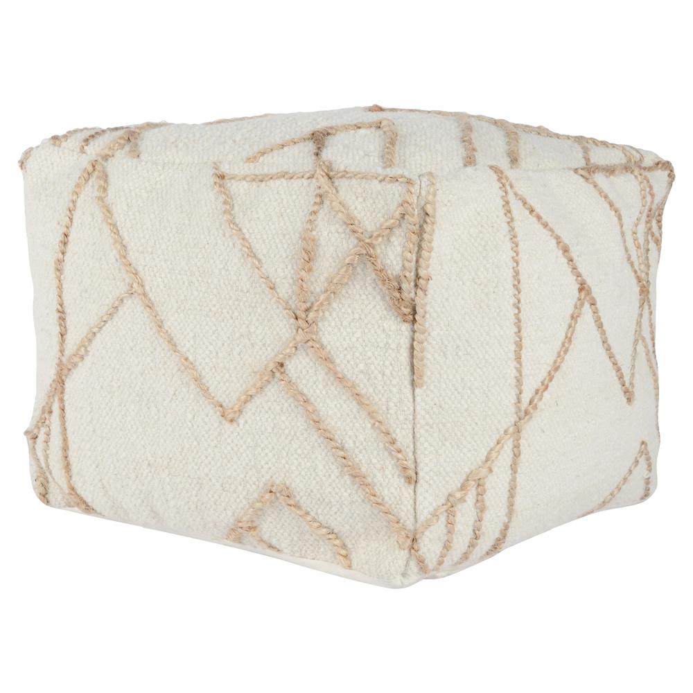 Adil 18" Wide Square Pouf in Ivory. Picture 3