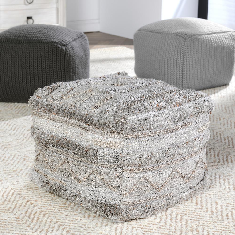 Fallon 18" Recycled Fabric Indoor Outdoor Pouf, Gray. Picture 7