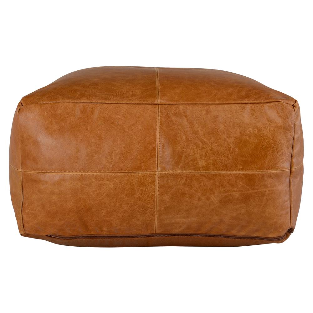 Cheyenne Genuine Leather 24" Square Brown Pouf by Kosas Home. Picture 1