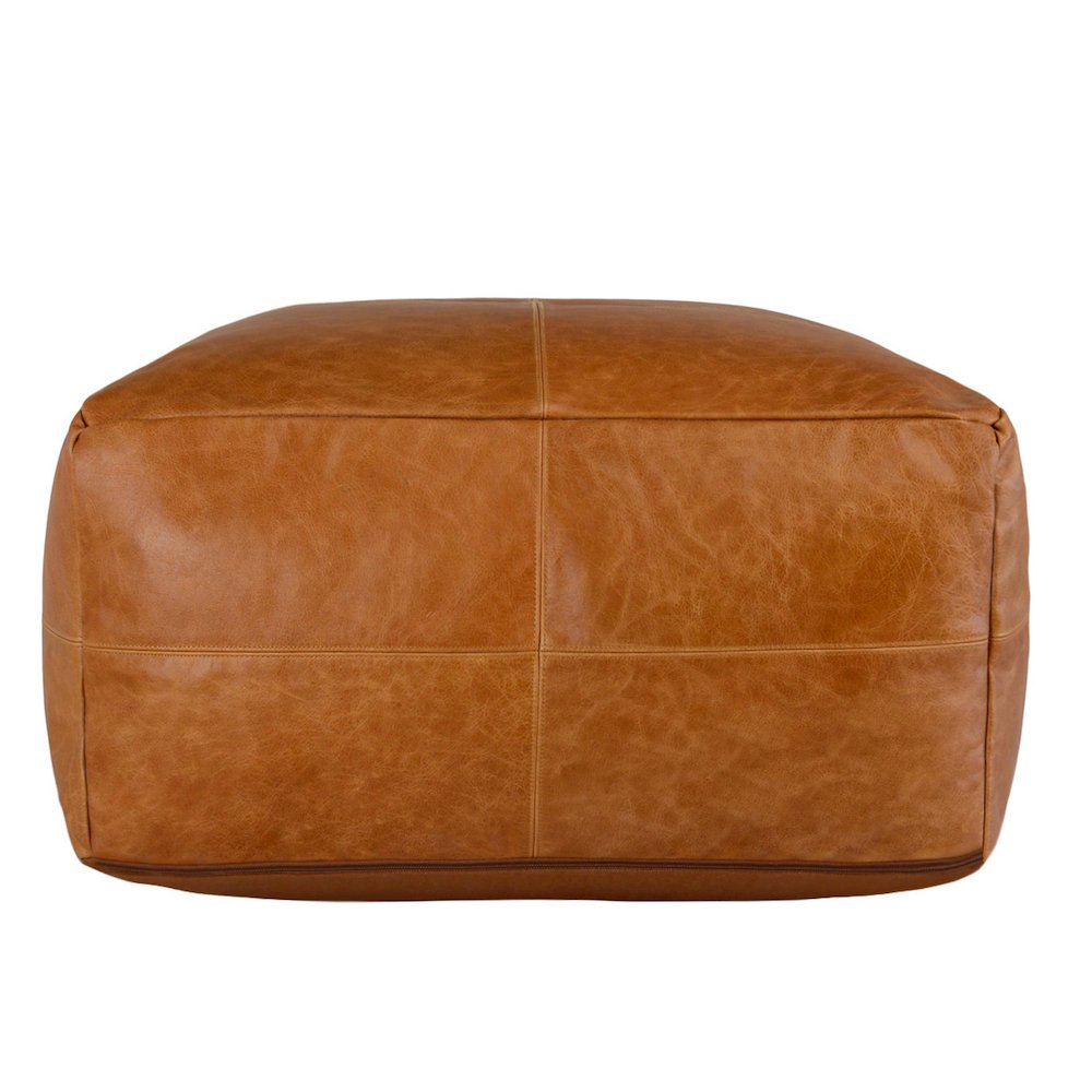 Cheyenne Genuine Leather 24" Square Brown Pouf by Kosas Home. Picture 2