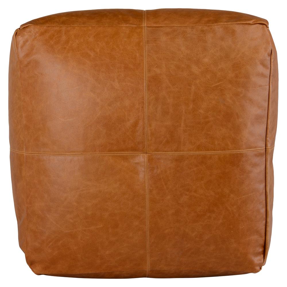 Cheyenne Genuine Leather 24" Square Brown Pouf by Kosas Home. Picture 2