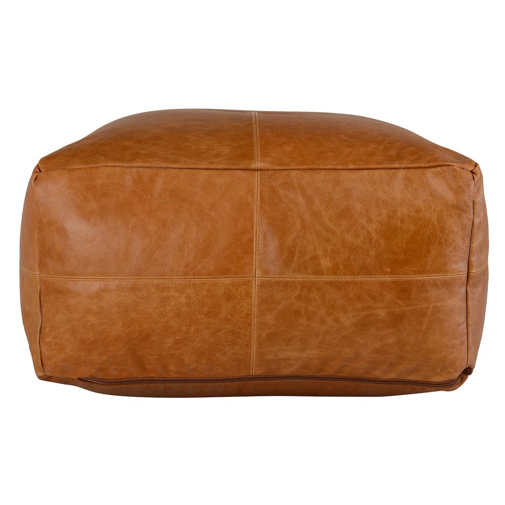 Cheyenne Genuine Leather 24" Square Brown Pouf by Kosas Home. Picture 5