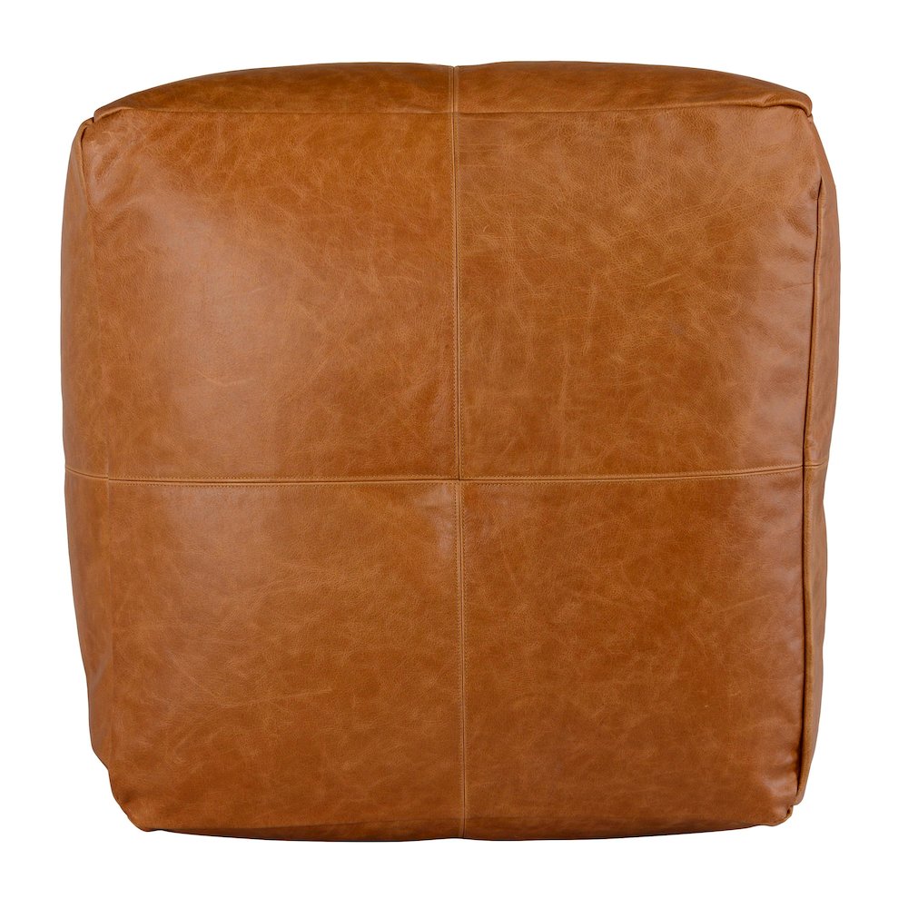 Cheyenne Genuine Leather 24" Square Brown Pouf by Kosas Home. Picture 7