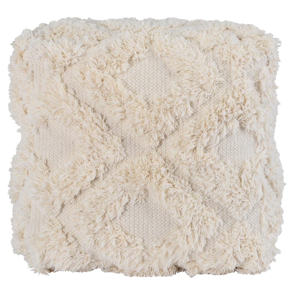 Lyla 100% Cotton 24" Wide Square Ivory Pouf by Kosas Home. Picture 2