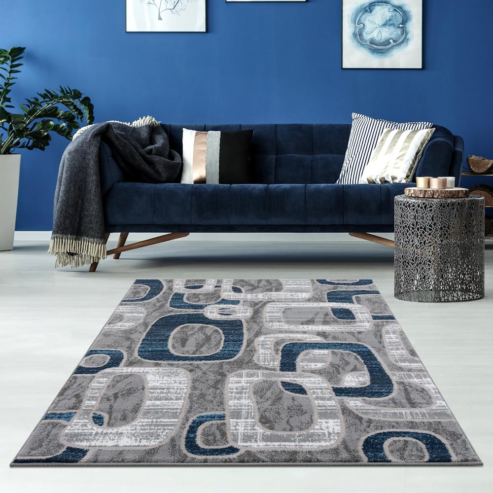 L'Baiet Emberly Blue Geometric 4 ft. x 6 ft. Area Rug. Picture 2
