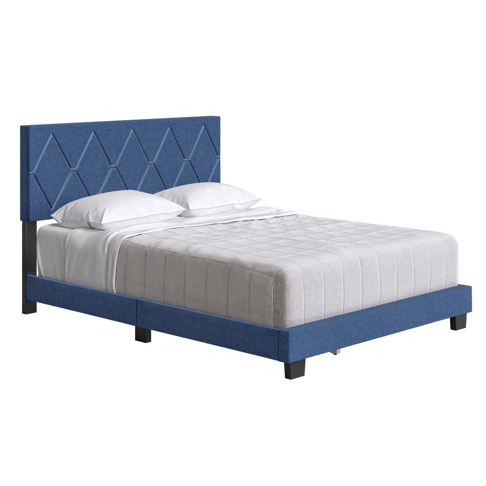 Boyd Sleep Diamond Upholstered Linen Platform Bed, Full, Blue. Picture 2