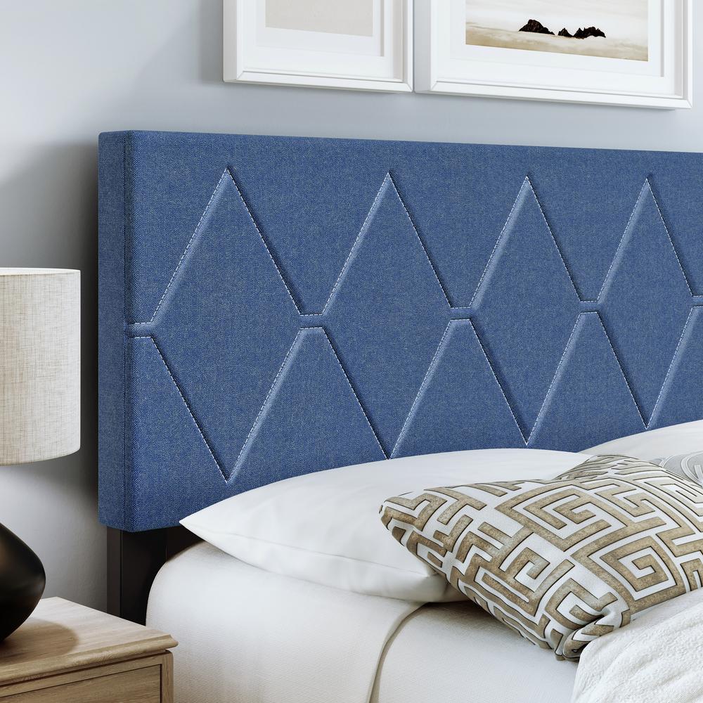 Boyd Sleep Diamond Upholstered Linen Platform Bed, Full, Blue. Picture 5