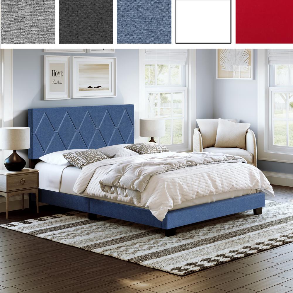 Boyd Sleep Diamond Upholstered Linen Platform Bed, Full, Blue. Picture 7
