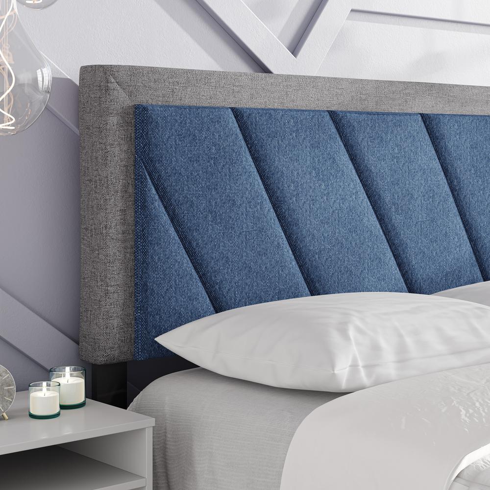 Diagonal Upholstered Linen Platform Bed, King, Blue/Gray. Picture 4