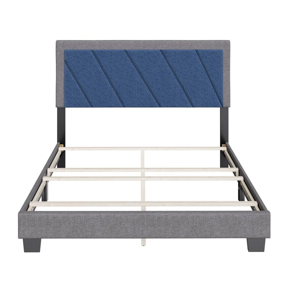 Diagonal Upholstered Linen Platform Bed, King, Blue/Gray. Picture 5