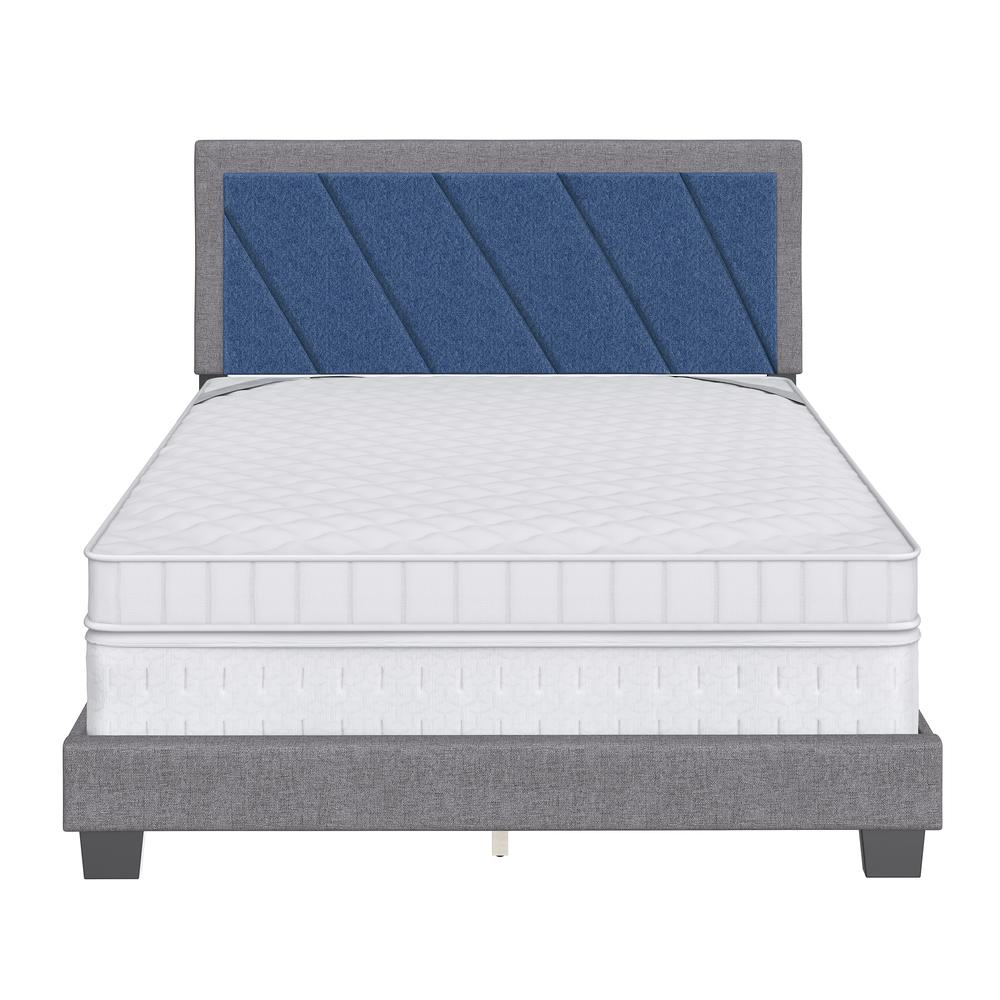 Diagonal Upholstered Linen Platform Bed, King, Blue/Gray. Picture 8