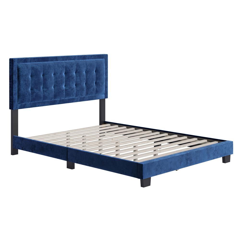 Boyd Sleep Pisa Velvet Upholstered Platform Bed Frame, Blue King. The main picture.