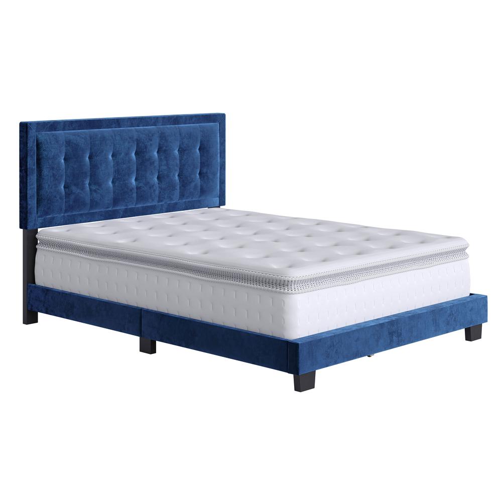 Boyd Sleep Pisa Velvet Upholstered Platform Bed Frame, Blue King. Picture 3