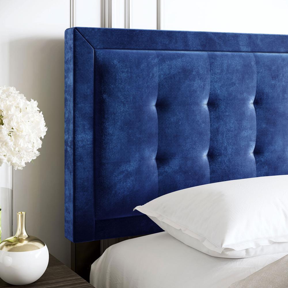 Boyd Sleep Pisa Velvet Upholstered Platform Bed Frame, Blue King. Picture 4