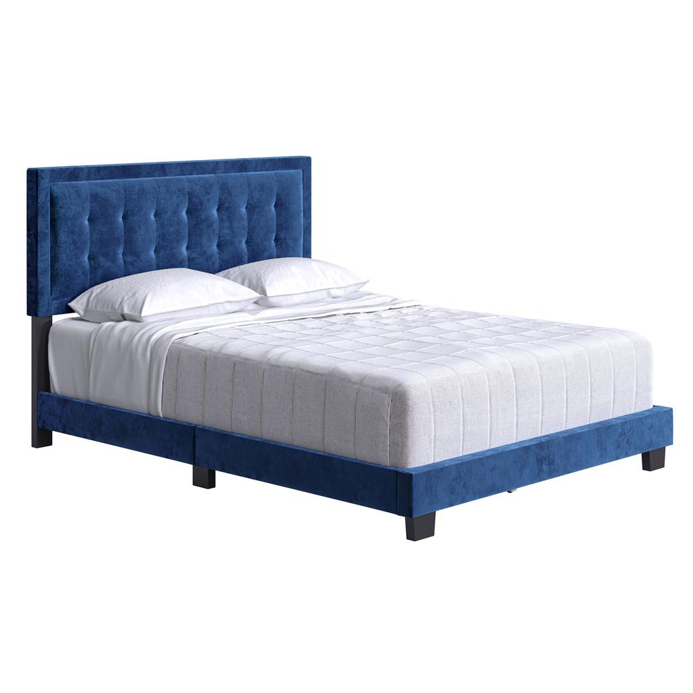 Boyd Sleep Pisa Velvet Upholstered Platform Bed Frame, Blue King. Picture 5