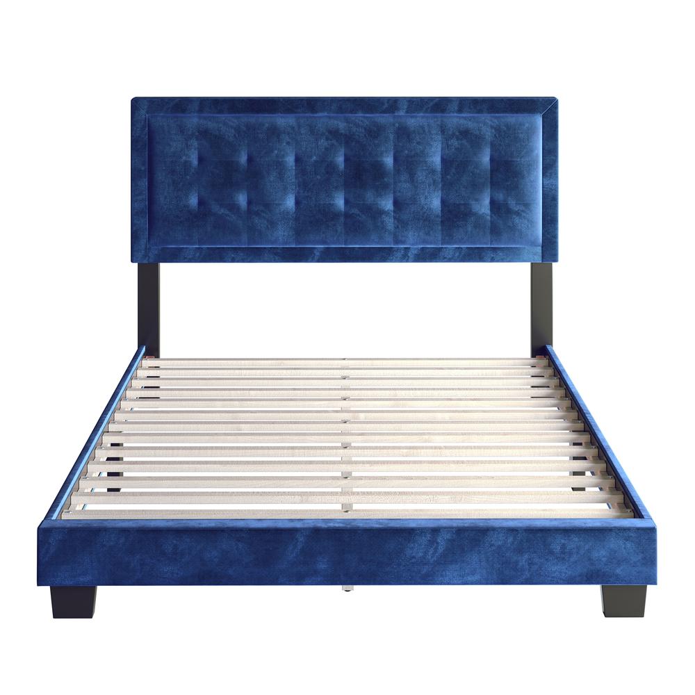 Boyd Sleep Pisa Velvet Upholstered Platform Bed Frame, Blue King. Picture 8