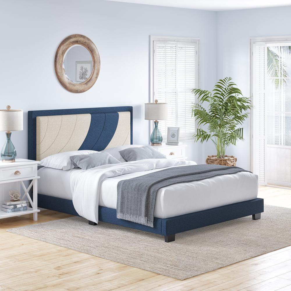 Boyd Sleep Sail Away Upholstered Linen Platform Bed, Queen, White/Blue. Picture 2