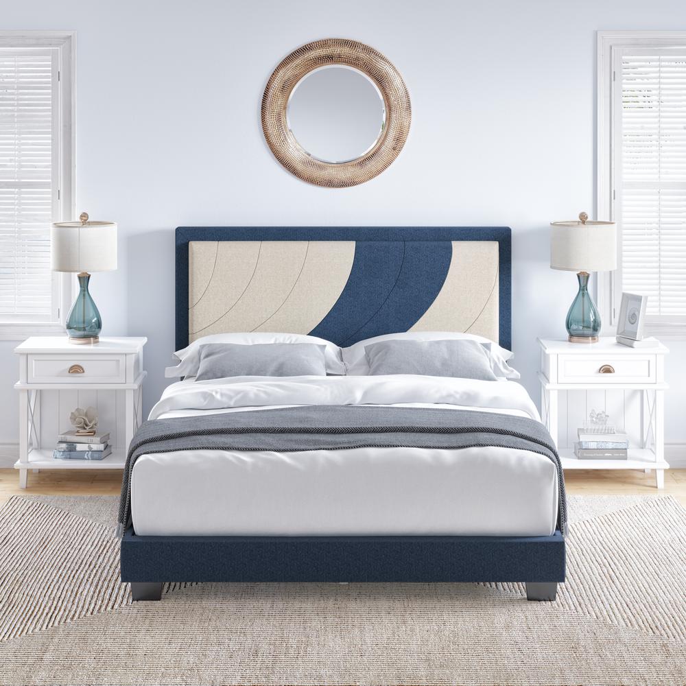 Boyd Sleep Sail Away Upholstered Linen Platform Bed, Queen, White/Blue. Picture 3