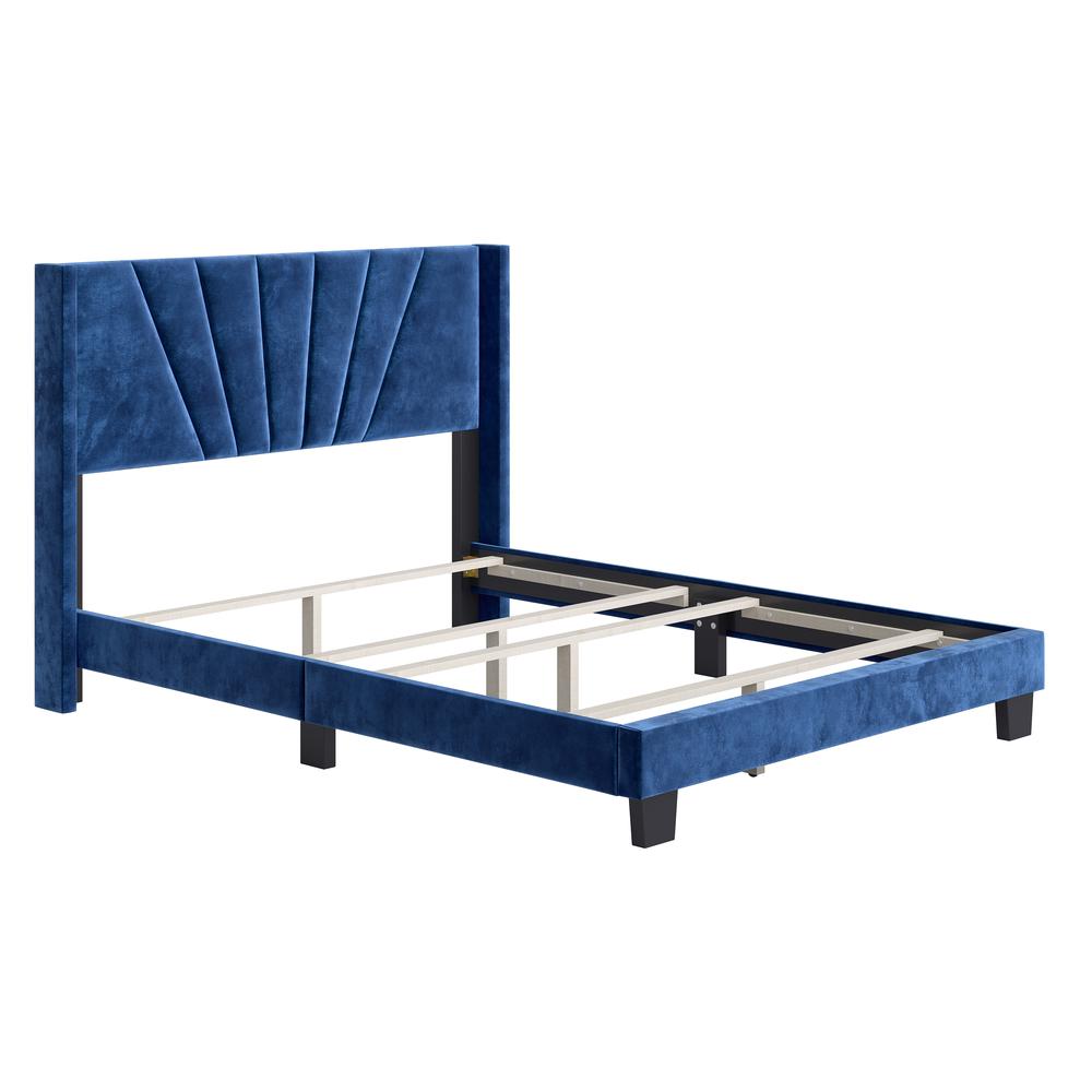 Boyd Sleep Valencia Velvet Upholstered Platform Bed Frame, Blue King. Picture 9