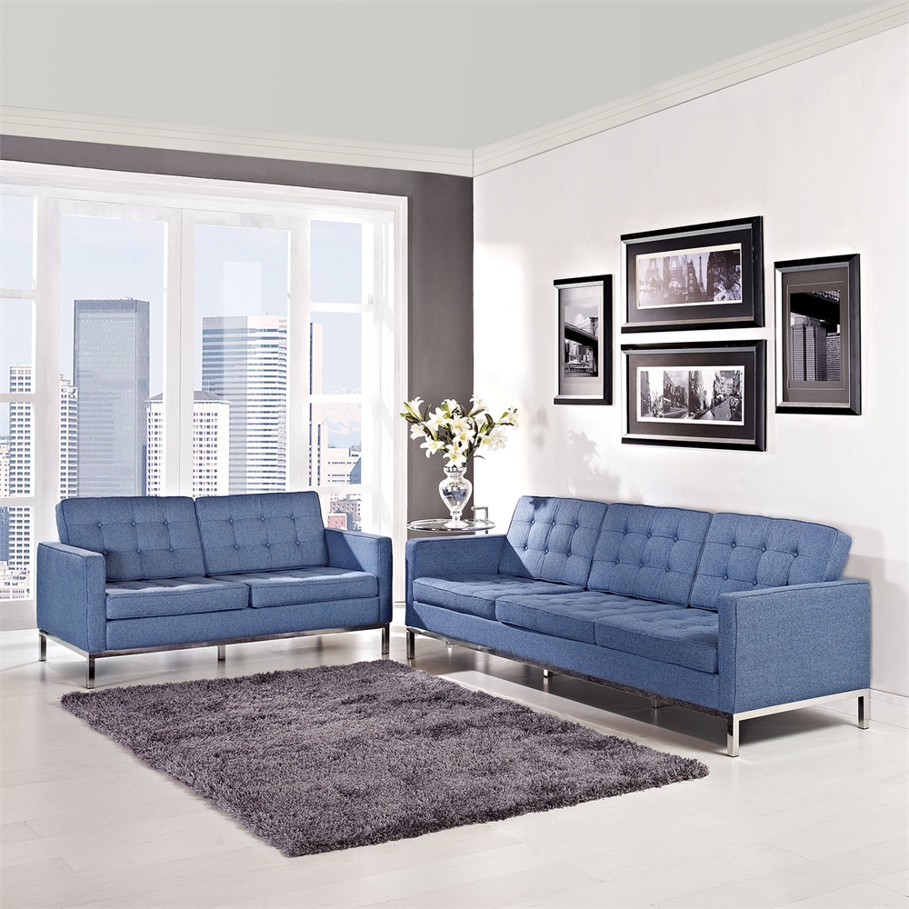 Loft Loveseat and Sofa Set of 2 in Blue Tweed. Picture 6