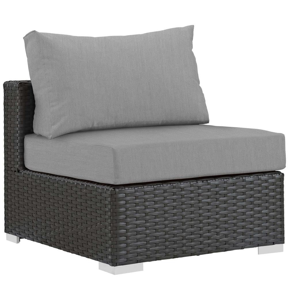 Sojourn Armless Outdoor Patio Wicker Rattan Sunbrella® Sectional Set. Picture 1