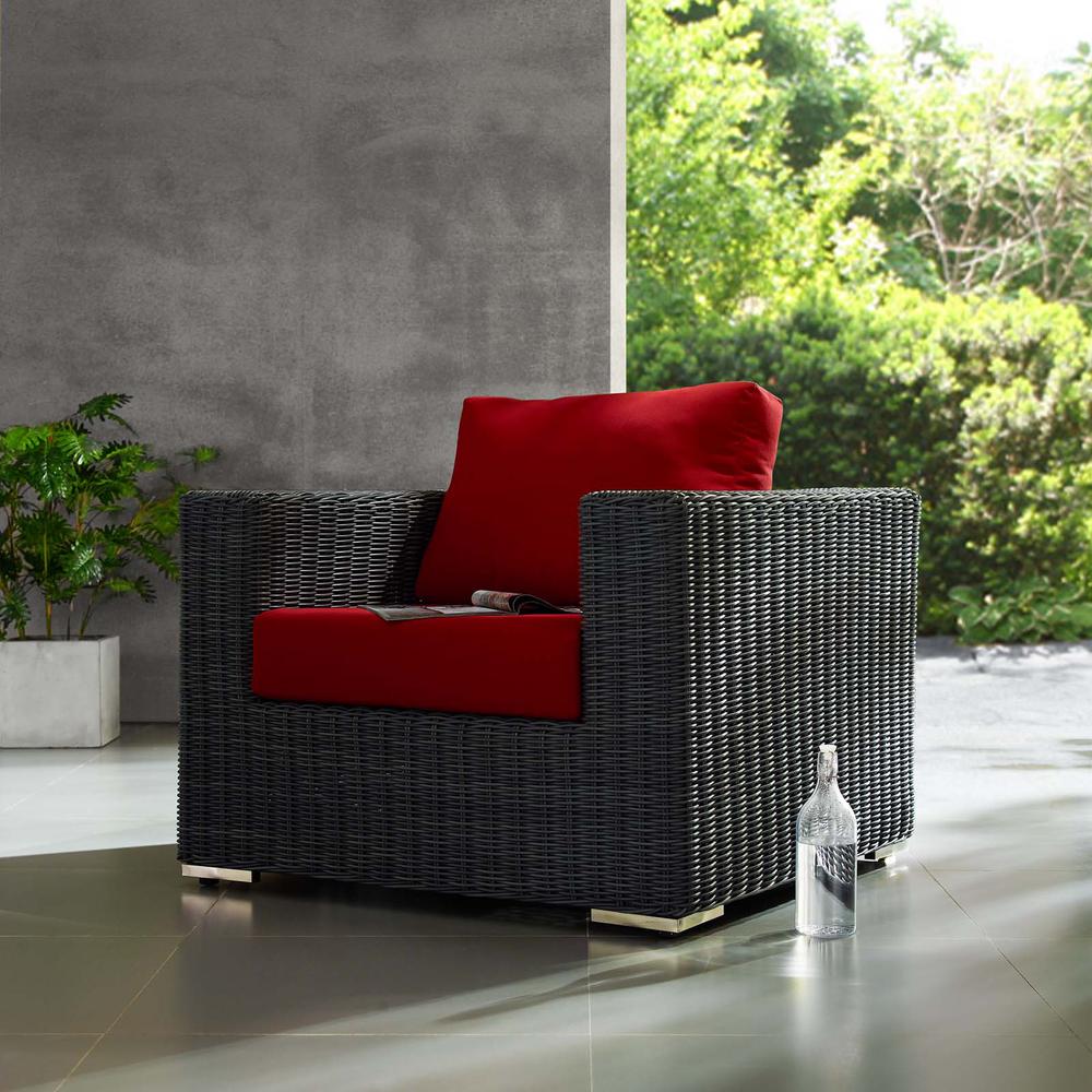 Summon Outdoor Patio Wicker Rattan Sunbrella® Armchair. Picture 4