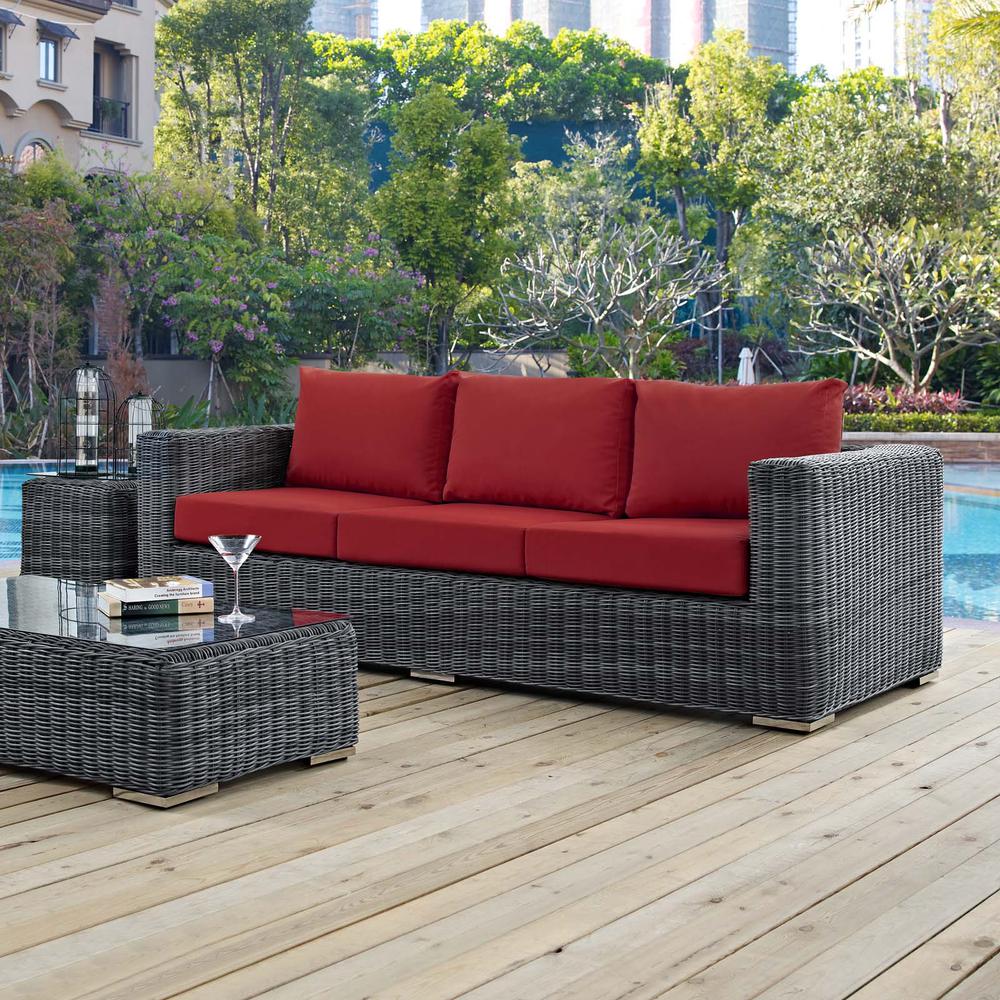 Summon Outdoor Patio Wicker Rattan Sunbrella® Sofa. Picture 5