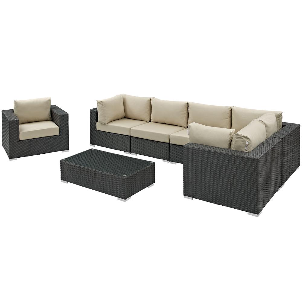Sojourn 7 Piece Outdoor Patio Sunbrella® Sectional Set. Picture 4
