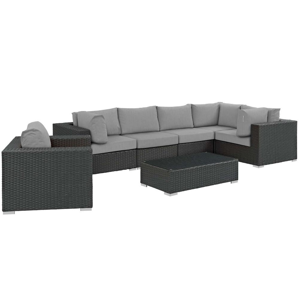 Sojourn 7 Piece Outdoor Patio Wicker Rattan Sunbrella® Sectional Set. Picture 1