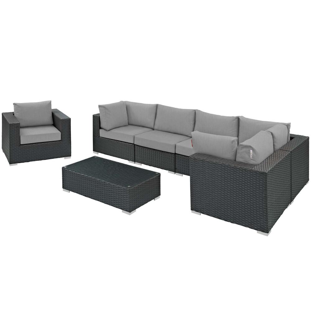 Sojourn 7 Piece Outdoor Patio Wicker Rattan Sunbrella® Sectional Set. Picture 2